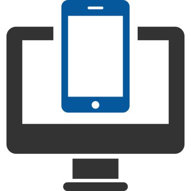 Yazılım tasarımı için elimizdeki bilgisayar simgesi. vektör biçimi yuvarlak kare mavi düğmedeki düz simgedir