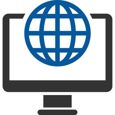 küresel ağ vektör simgesi. biçim iki renkli düz sembol, mavi ve gri renkler, beyaz arkaplan.