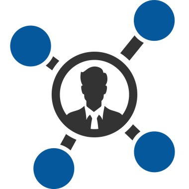 Takım çalışması ikonu. vektör biçimi iki renkli düz sembol, mavi ve gri renkler, yuvarlak açılar, beyaz arkaplan