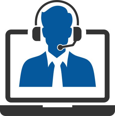 kullanıcı çağrı merkezi vektör simgesi. biçim iki renkli düz sembol, mavi ve gri renkler, yuvarlak açılardır,