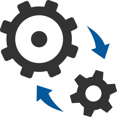 dişli dönüş vektör simgesi. biçim iki renkli düz sembol, mavi ve gri renkler, yuvarlak açılar, beyaz