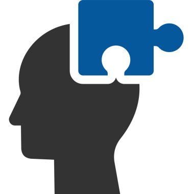 baş profil vektör simgesi. biçim iki renkli düz sembol, mavi ve gri renkler, yuvarlak açılar, beyaz