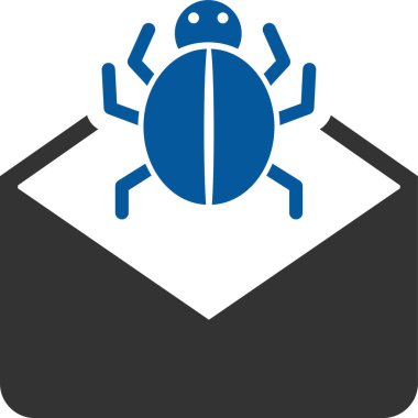 Böcek vektör simgesi. Biçim çift renkli düz sembol, mavi ve gri renkler, yuvarlak açılar, beyaz arkaplan