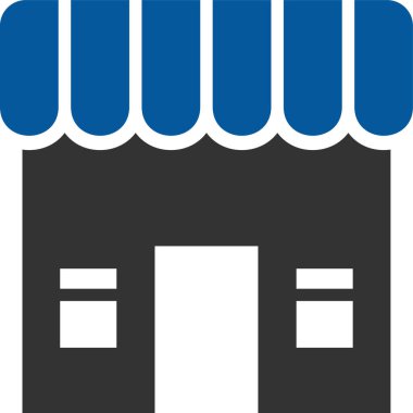 shop building vector icon. style is flat symbol, blue color, rounded angles, black background