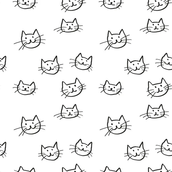 Çizgisiz desenli sanat kedisi kafaları. Minimum el çizimi taslak tarzı. Tarafsız arka planda sevimli basit kediler. Kumaş, ambalaj kağıdı, kırtasiye, çocuk tasarımı için mükemmel.