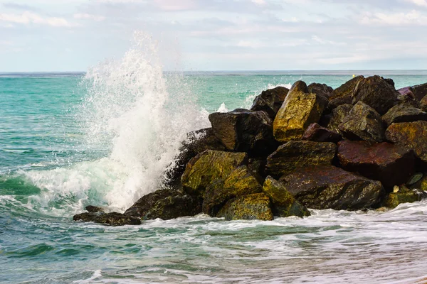 dalgalar ve plajda kayalar