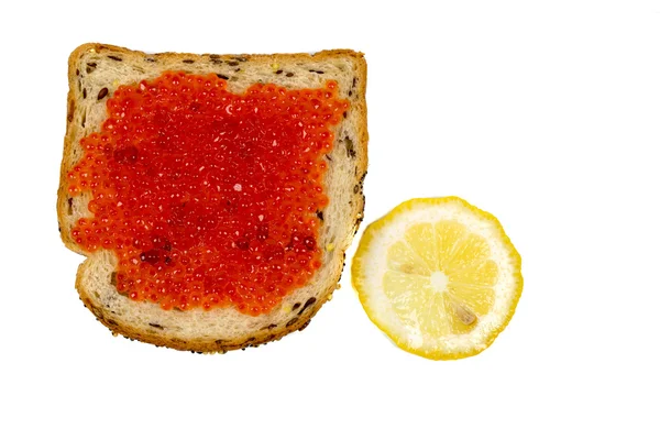 Sanduíche com caviar e limão — Fotografia de Stock