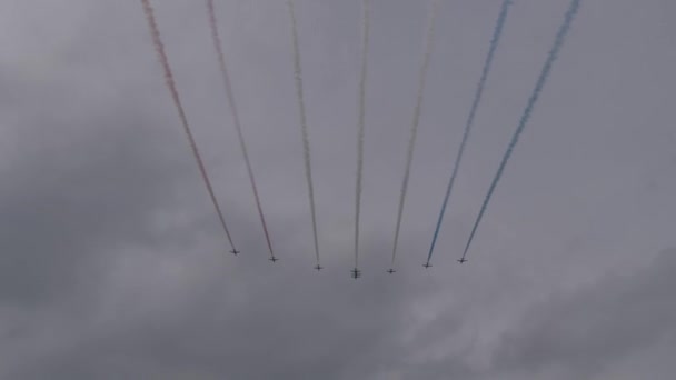 タリン エストニア 2021年6月23日 タリン湾の上空での王立空軍航空チームThe Red Arrowsのパフォーマンス2021年 — ストック動画