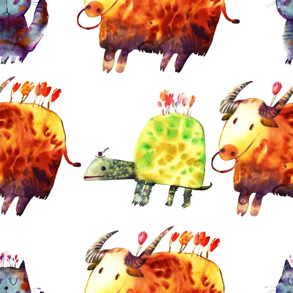 Kočku želvu akvarel býk — Stock fotografie