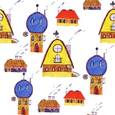 Sulu Boya desen çizgi film evleri