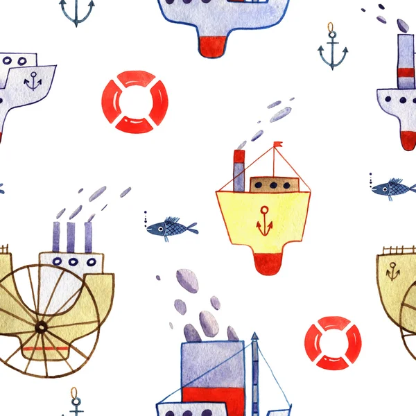 Watercolor ship pattern — Stock Photo, Image