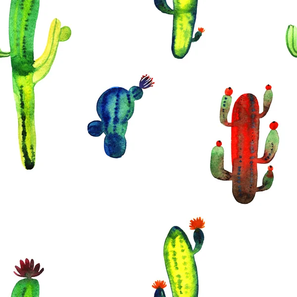 Akwarela kaktus wzór — Zdjęcie stockowe