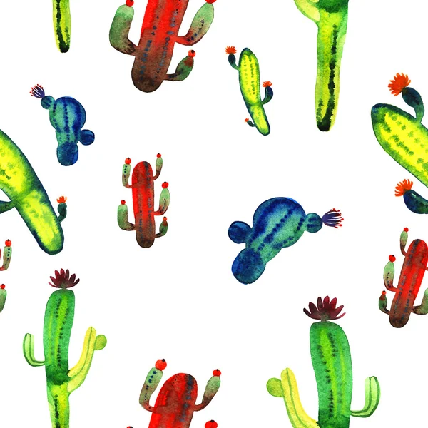 Modello senza cuciture di cactus acquerello — Foto Stock