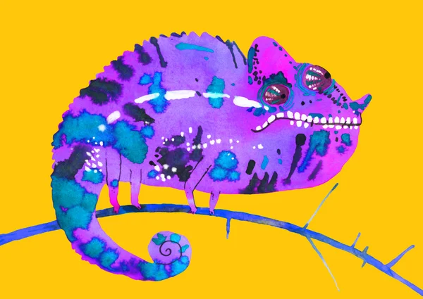 Acquerello camaleonte, disegno dipinto a mano — Foto Stock