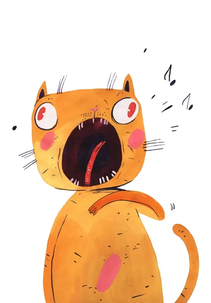 Akvarell katt sjunger — Stockfoto