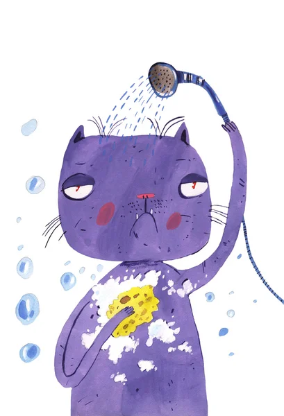 Akwarela kot myje — Zdjęcie stockowe