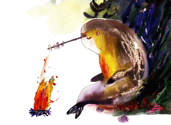 Watercolor narwhal illustration — Stock Photo, Image