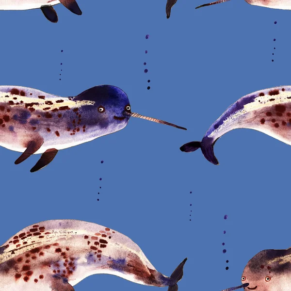 Suluboya boynuzlu balina illüstrasyon — Stok fotoğraf