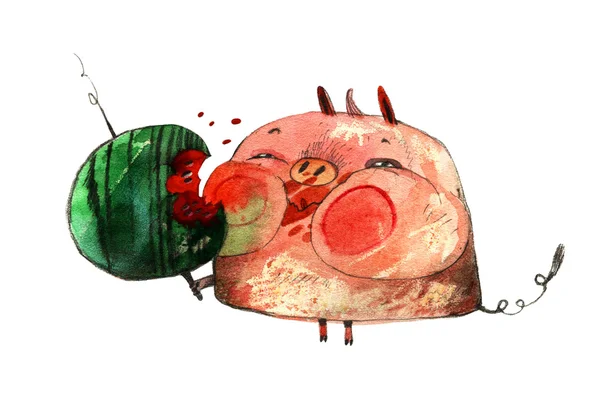 Akvarell grisen tecknade — Stockfoto