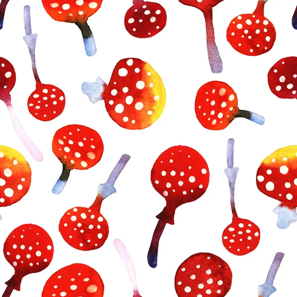 Akvarel houby, muchomůrka, ručně malované — Stock fotografie