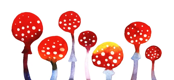 Aquarel champignons, amanita, handgeschilderde — Stockfoto