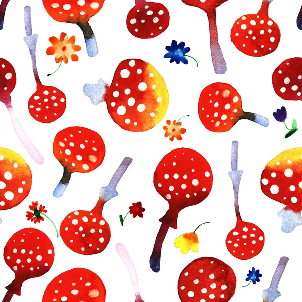 Aquarel champignons, amanita, handgeschilderde — Stockfoto
