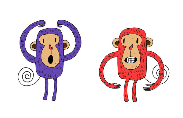 Ручная роспись обезьян красный фиолетовый
