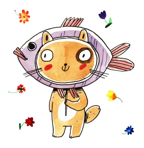 Akvarell macska illusztráció — Stock Fotó