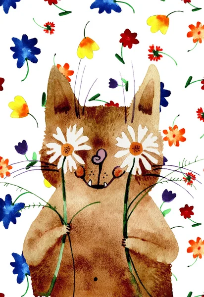 Ilustração de gato aquarela — Fotografia de Stock