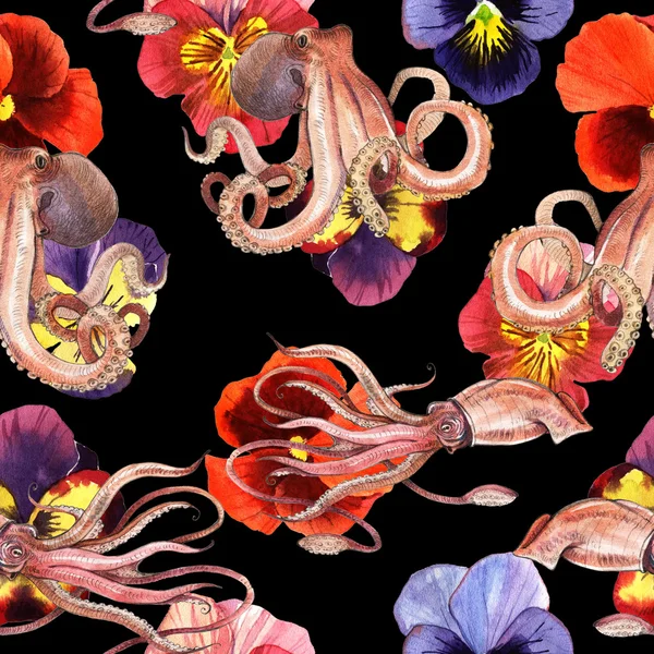 Akvarel olihně, chobotnice — Stock fotografie