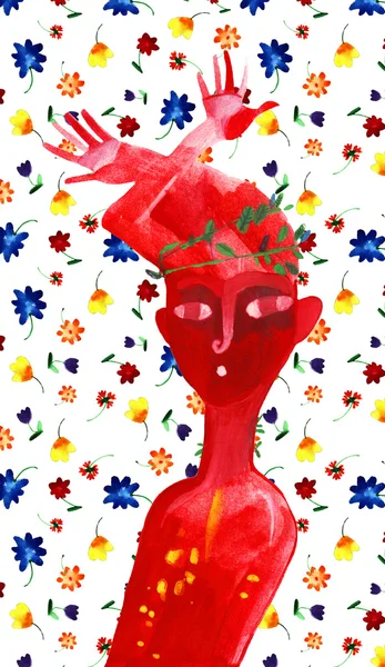 Acuarela mujer rojo, abstracto —  Fotos de Stock