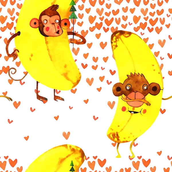 수채화 원숭이 패턴 — 스톡 사진