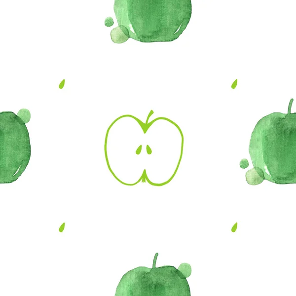 Ilustración Patrón Sin Costuras Con Manzanas Verdes Semillas Aisladas Sobre —  Fotos de Stock