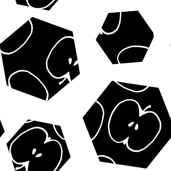 Illustration Sans Couture Avec Des Pommes Noires Hexagones Isolés Sur — Photo