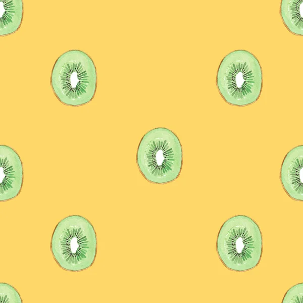 Bezešvé Vzor Ilustrace Zeleným Kiwifruit Izolované Oranžovém Pozadí — Stock fotografie