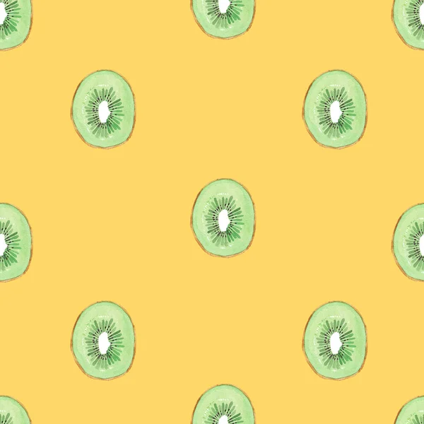 Płynny Wzór Ilustracja Zielonym Kiwi Izolowane Pomarańczowym Tle — Zdjęcie stockowe