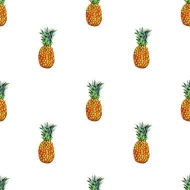 Beyaz arka planda izole edilmiş sarı ananaslı kusursuz desen çizimi