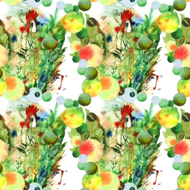 suluboya bitkiler ve yüzler pürüzsüz desen çizimi