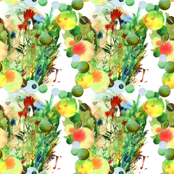 Watercolor Plants Faces Seamless Pattern Illustration Royalty Free Stock Photos