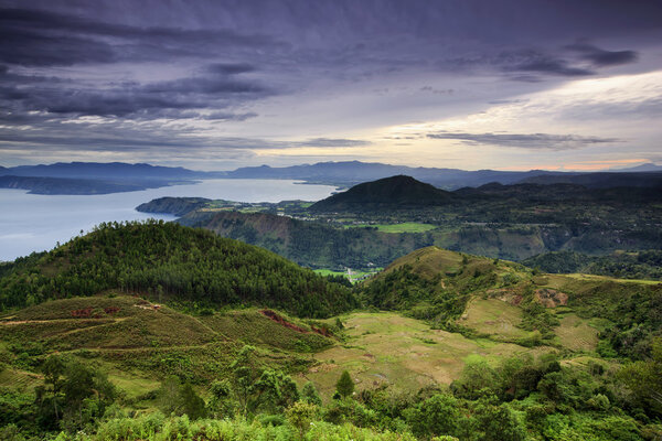 beautiful view and sunrise  on the lake Toba