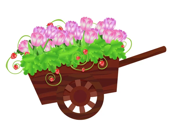 Vagn med blommor — Stock vektor