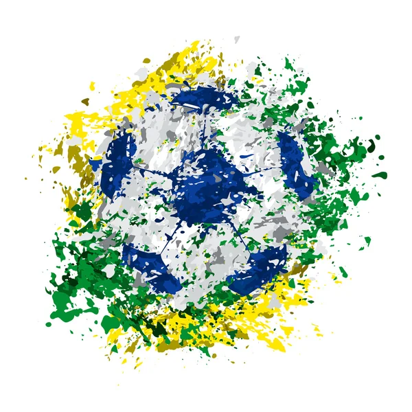 Voetbal en de Braziliaanse vlag kleuren van de vlag van Brazilië, grunge stijl — Stockvector