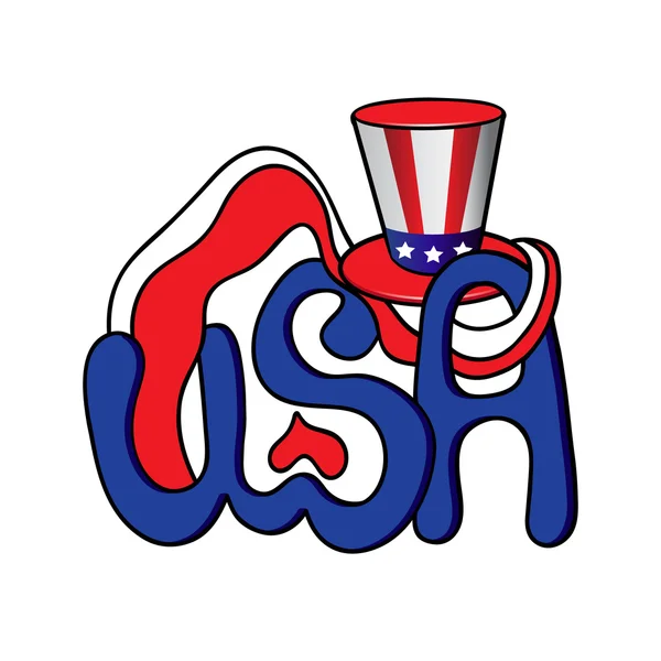 Vektör çizim, logo, ABD metin, kalp, şapka, Amerikan bayrağı — Stok Vektör