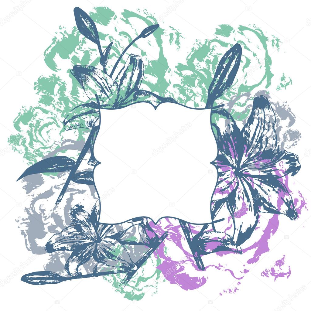 Cornice floreale fiori Giglio rosa floreale disegno a matita schizzo