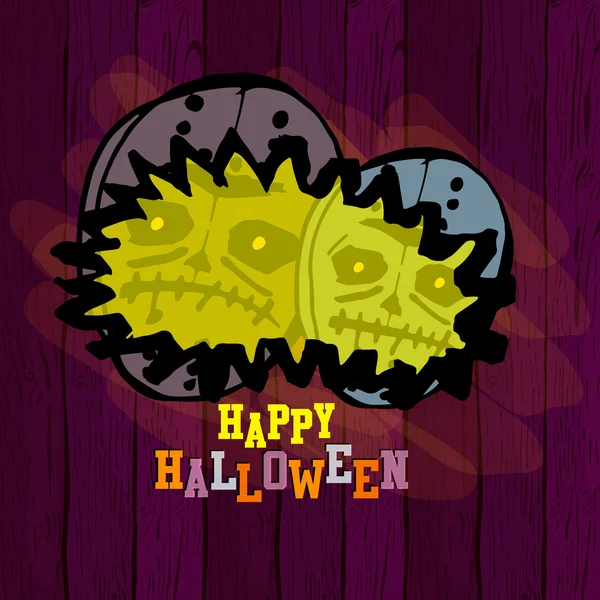 Feliz Halloween. Ilustración vectorial con máscaras de monstruos. Bocetos, dibujo a mano. Tarjeta de felicitación de diseño, invitación, póster . — Vector de stock