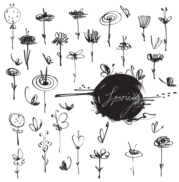 FreeHand getrokken unieke mooie bloemen set, hand getekende — Stockvector