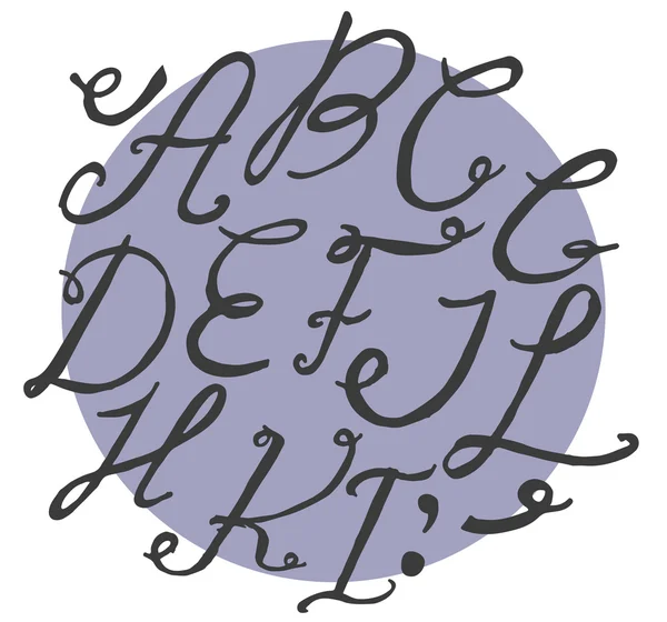 Inkt alfabet A to I, FreeHand, funky, gebaseerd op kalligrafische Swirls. Vector illustratie gemaakt met borstel en zwarte kleurstof. Cursieve hoofdletters. — Stockvector