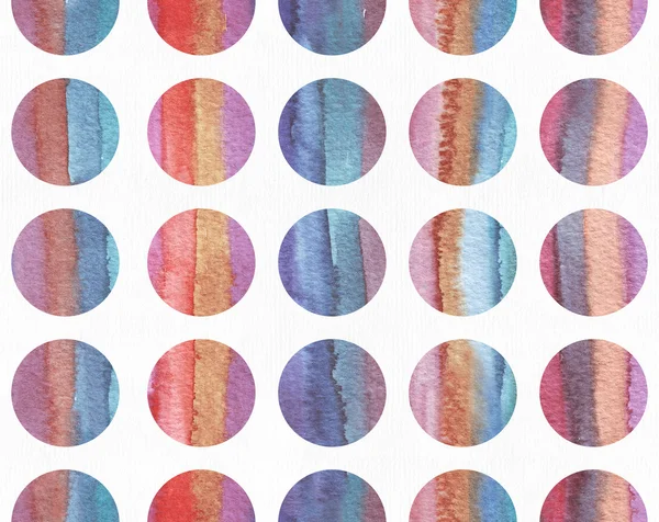 Οριζόντια μεγάλη απεικόνιση με κάθετες ρίγες υδατογραφημένου σε αφηρημένο φόντο, με βάση την υφή των κύκλων. Ζωηρά χρώματα, κοκκώδης υφή, ζωγραφισμένα στο χέρι με φωτεινά χρώματα και υγρή βούρτσα. — Φωτογραφία Αρχείου