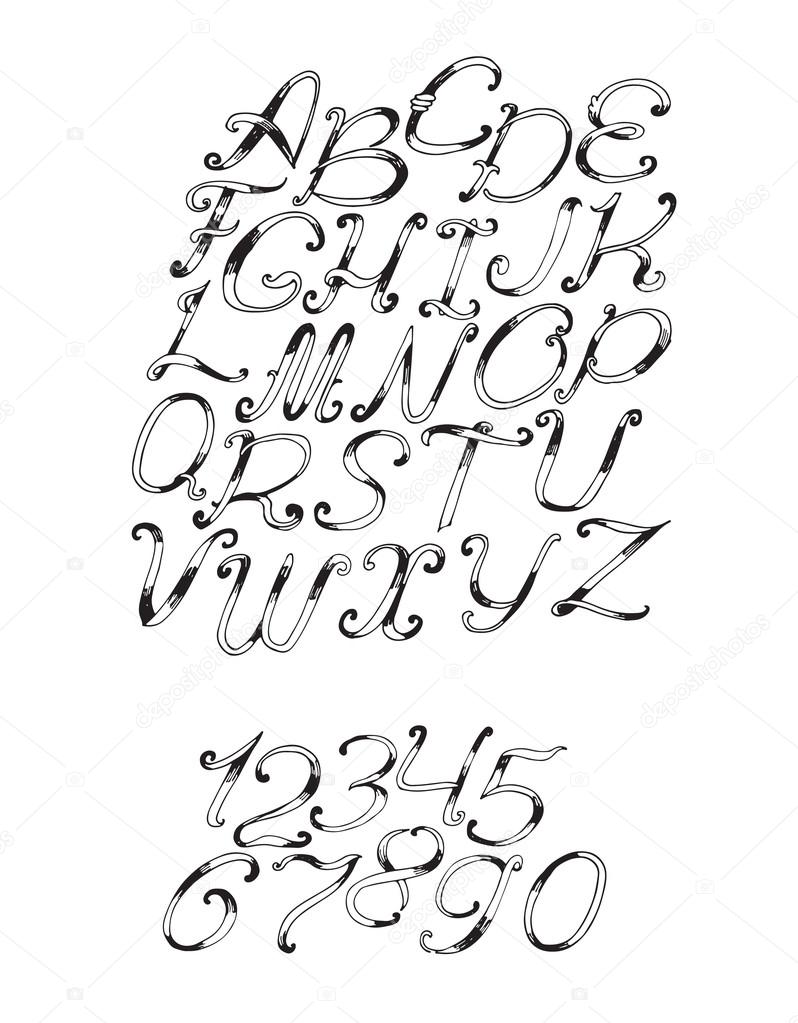 handdrawn vector font in black and white isolated on white