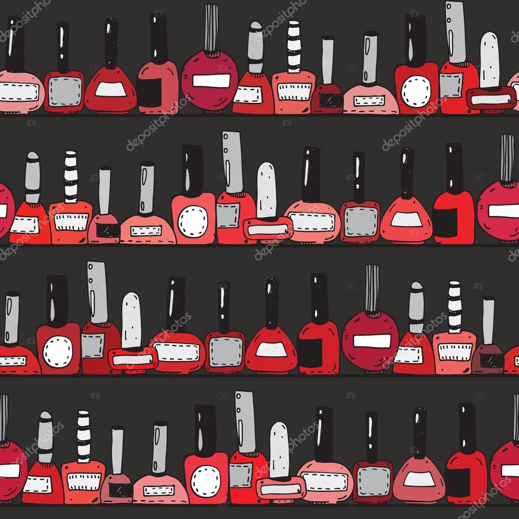 Seamless Vector Illustration With Red Nail Polish Bottles On